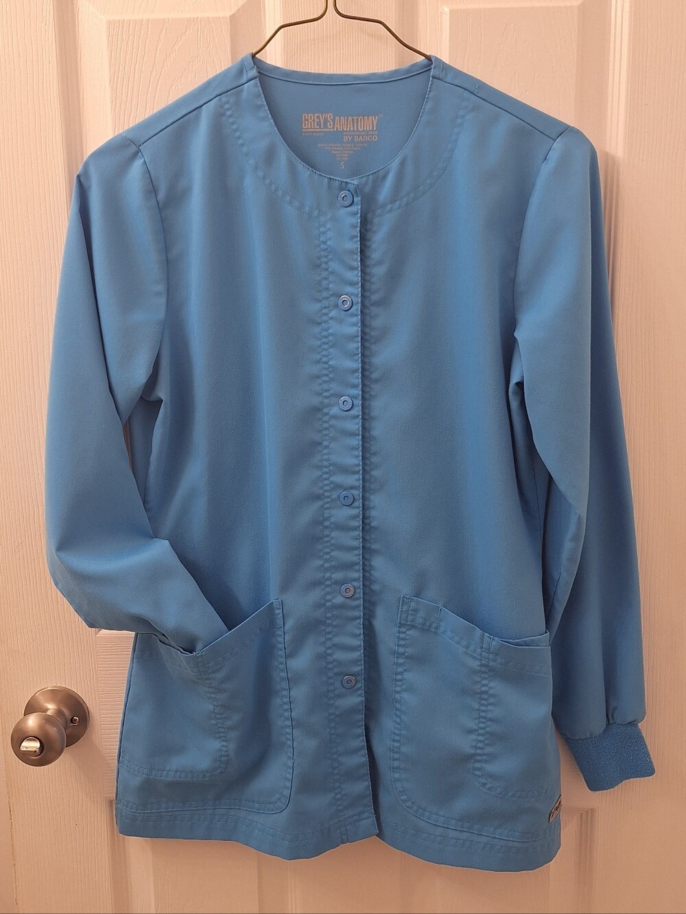 Grey's Anatomy Women's Sky Blue Snap-Front Scrub Jacket Women's Sm